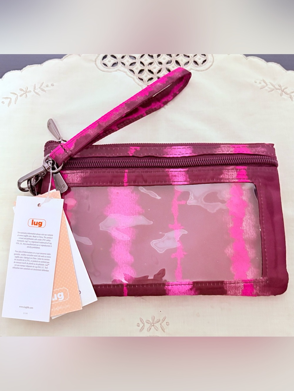 Lug Peekaboo Camo Orchid Wristlet Pouch Pink RFID Clear Pocket NWT